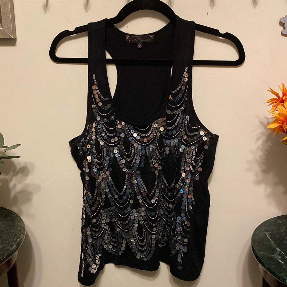 Almost Famous Racerback Tank Top w/Sequins Sz Large. Great layering piece.